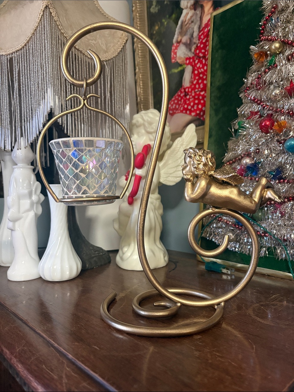 Gold Cherub Hanging Tea Light Candle Holder - Home Holiday Decor